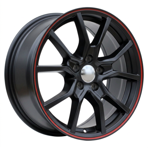 Alu kola Racing Line B5253, 17x7 4x100 ET38, černá matná + červený límec