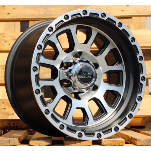 Alu kola Racing Line B5586, 16x8.5 6x139.7 ET-15, černá matná + leštění (zátěžová)