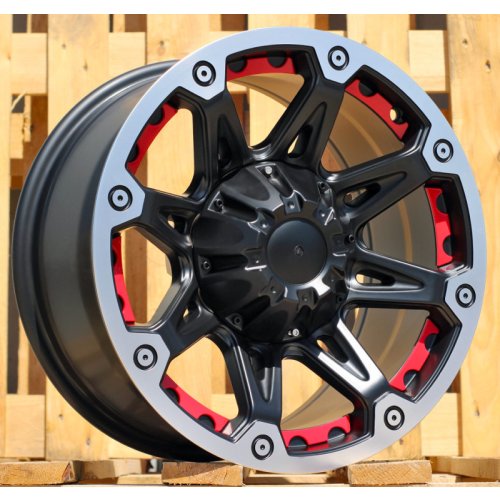 Alu kola Racing Line LU849, 16x8 6x139.7 ET-12, černá matná + leštěný límec